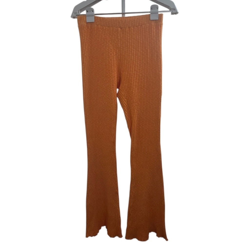 Lisa Says Gah Ribbed Knit Flare Pants Small Rust Orange‎ Elastic Waist Womens